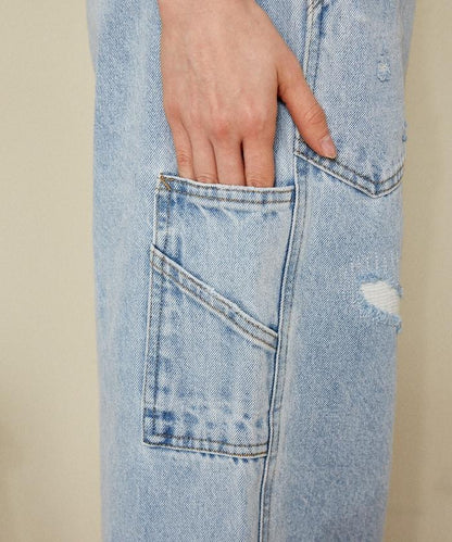 交叉細節 畫家寬鬆破洞褲