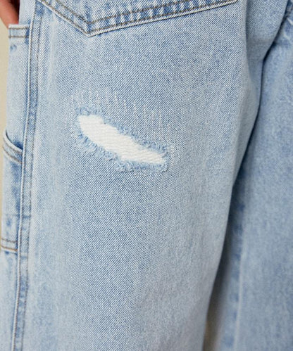 交叉細節 畫家寬鬆破洞褲