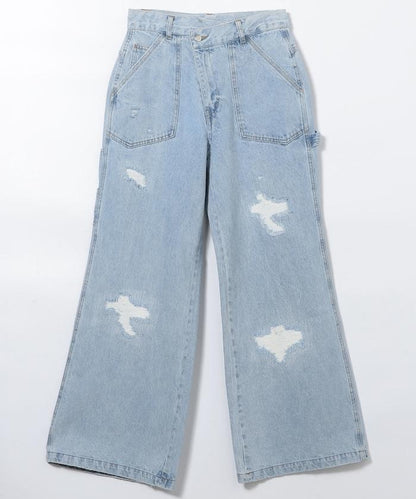 交叉細節 畫家寬鬆破洞褲