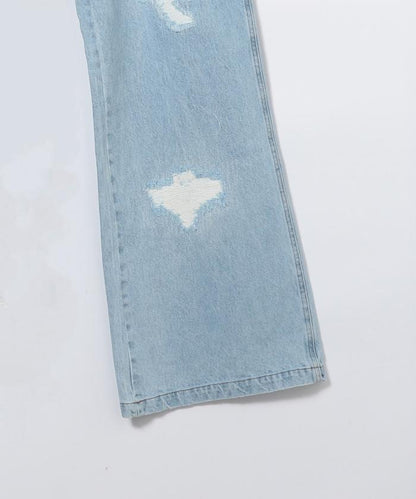 交叉細節 畫家寬鬆破洞褲