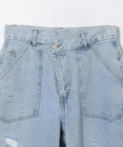 交叉細節 畫家寬鬆破洞褲