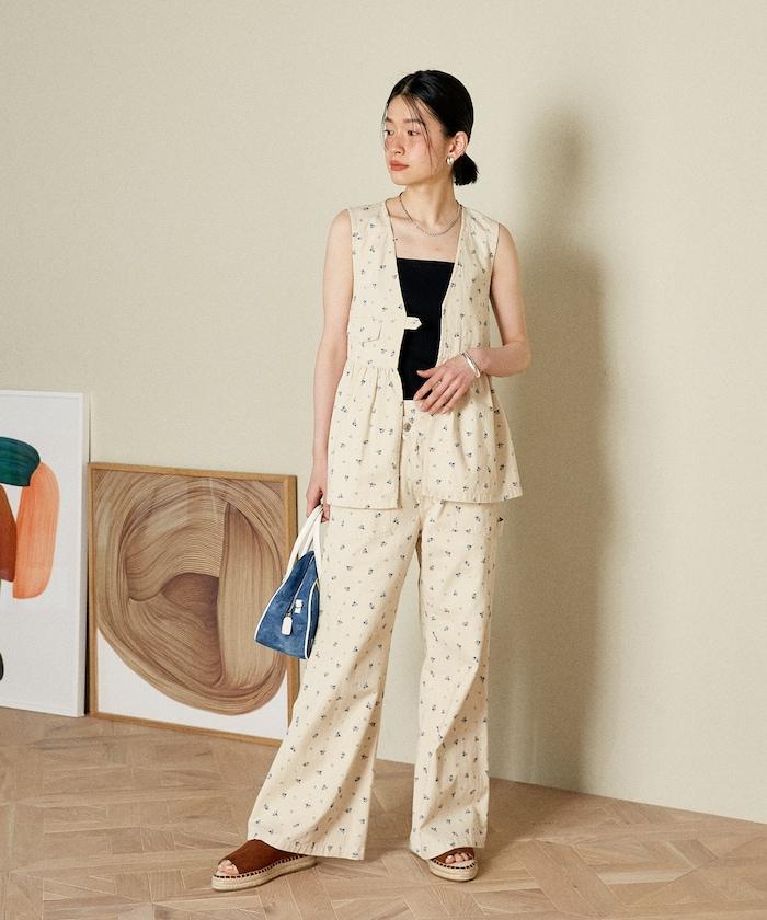 交叉裝飾繪畫寬鬆褲