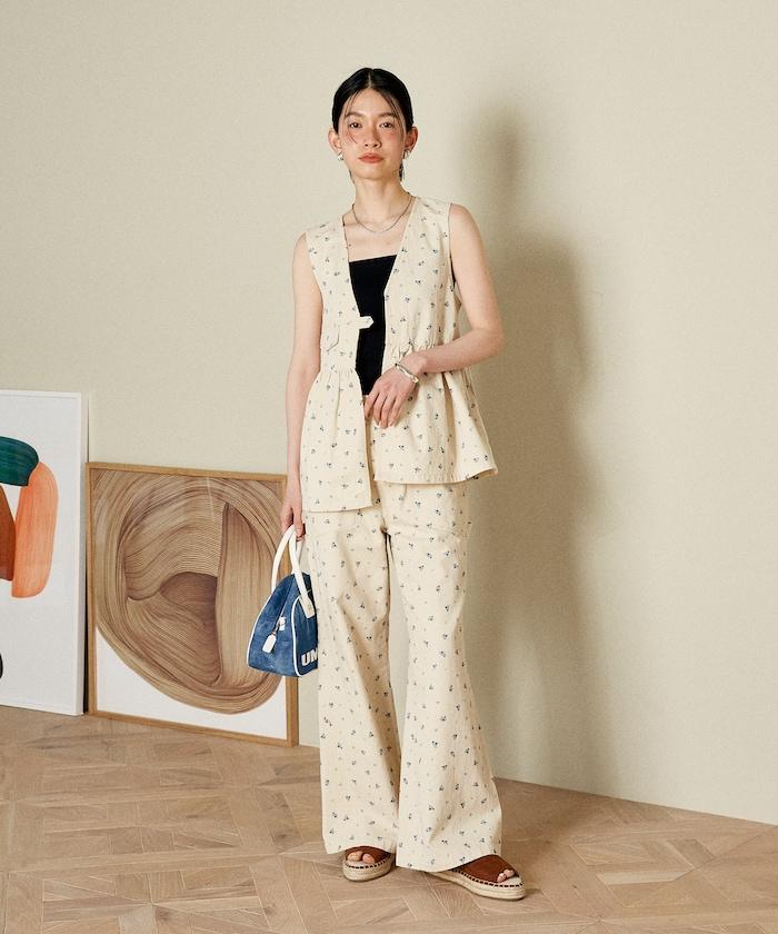 交叉裝飾繪畫寬鬆褲