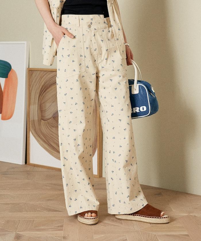 交叉裝飾繪畫寬鬆褲