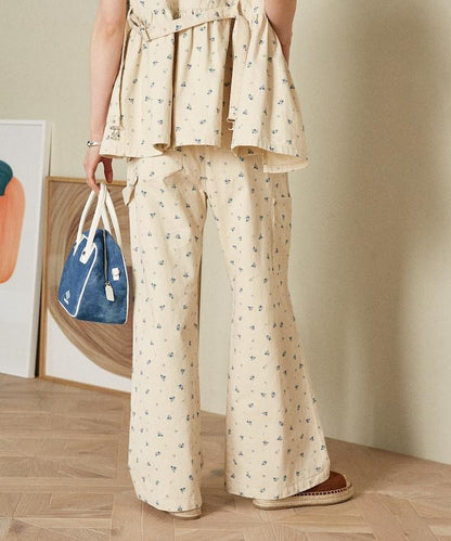 交叉裝飾繪畫寬鬆褲