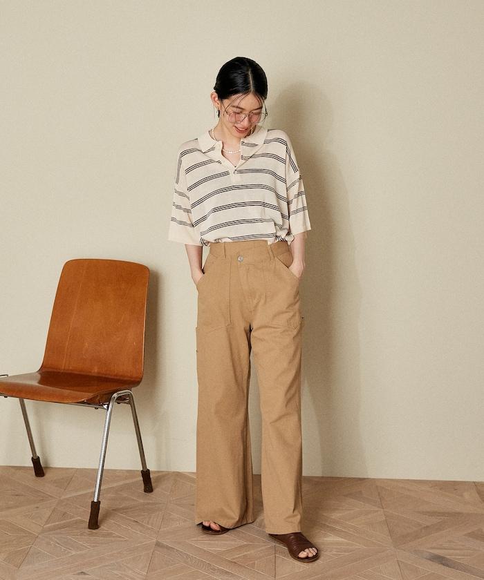 交叉裝飾繪畫寬鬆褲