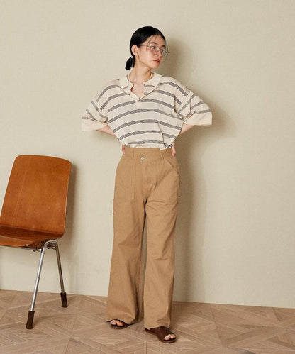 交叉裝飾繪畫寬鬆褲