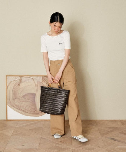 交叉裝飾繪畫寬鬆褲