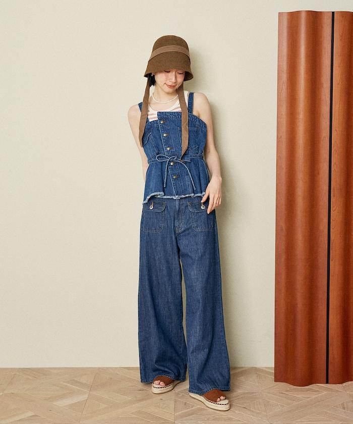 牛仔不對稱背心/帶蝴蝶結 牛仔背心