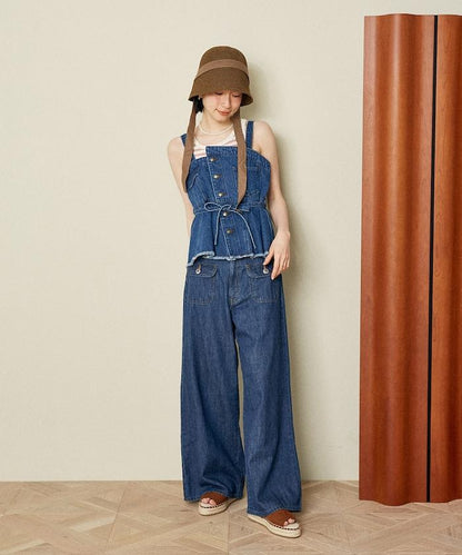 牛仔不對稱背心/帶蝴蝶結 牛仔背心