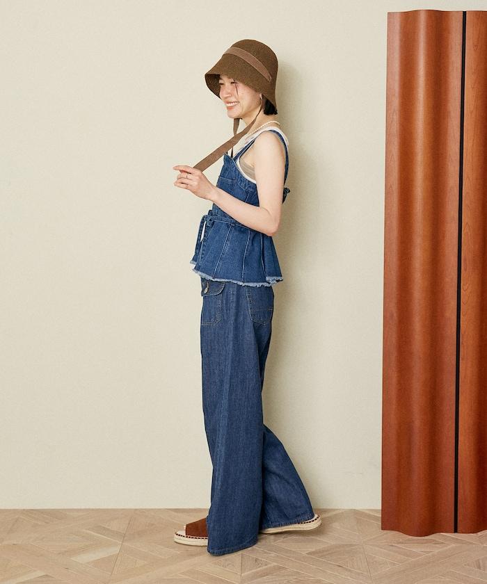 牛仔不對稱背心/帶蝴蝶結 牛仔背心