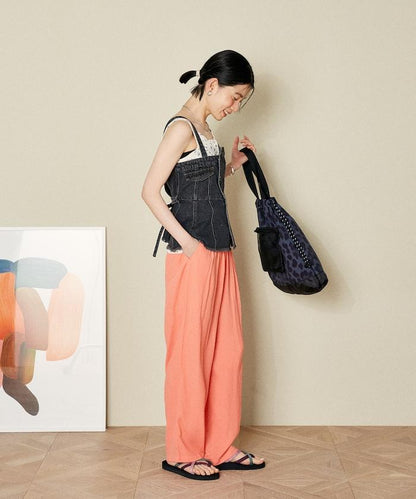 牛仔不對稱背心/帶蝴蝶結 牛仔背心