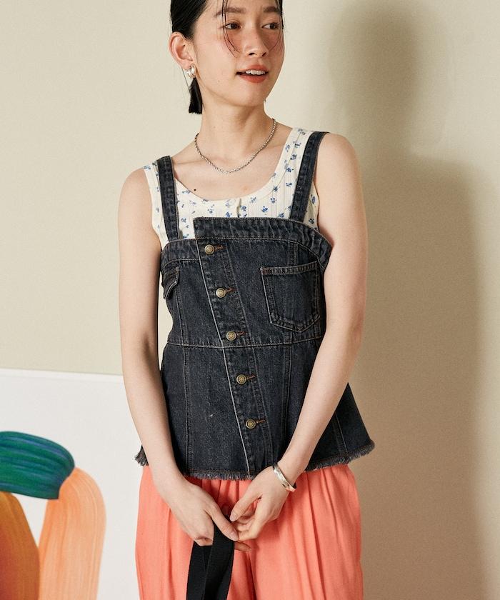 牛仔不對稱背心/帶蝴蝶結 牛仔背心