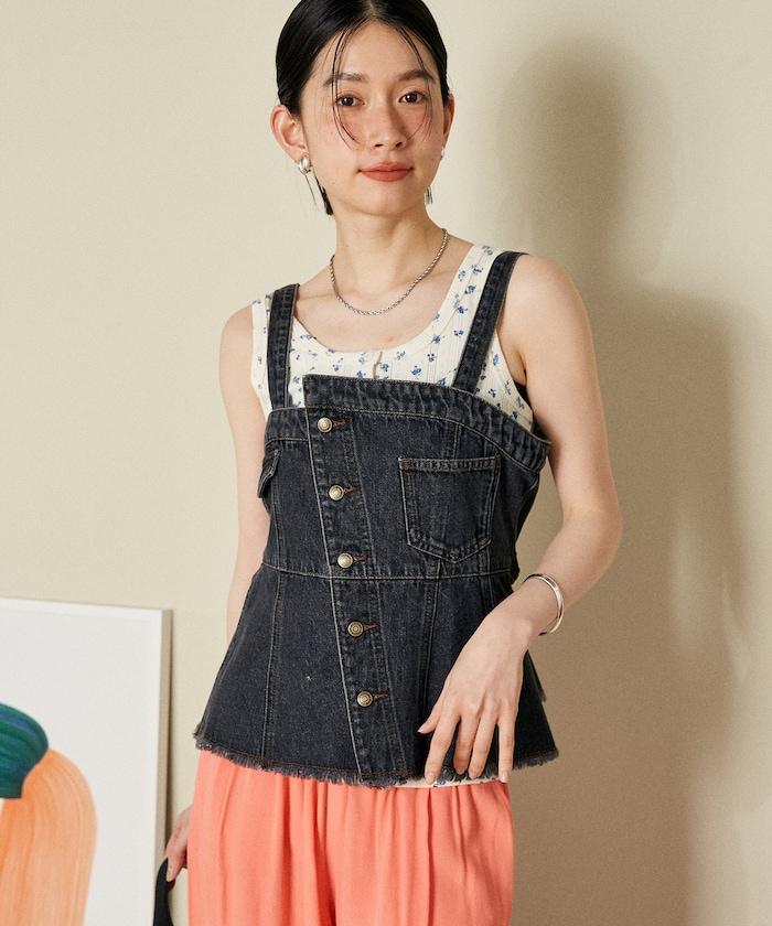 牛仔不對稱背心/帶蝴蝶結 牛仔背心