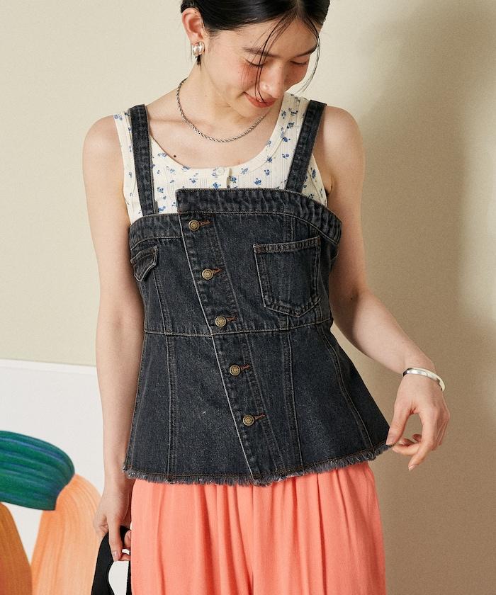 牛仔不對稱背心/帶蝴蝶結 牛仔背心