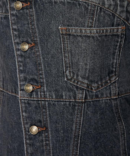 牛仔不對稱背心/帶蝴蝶結 牛仔背心