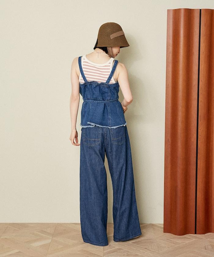 牛仔不對稱背心/帶蝴蝶結 牛仔背心