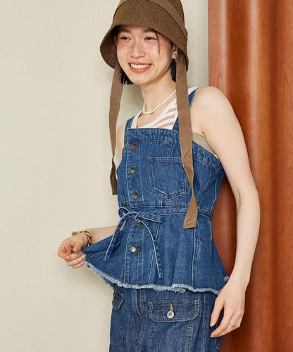 牛仔不對稱背心/帶蝴蝶結 牛仔背心