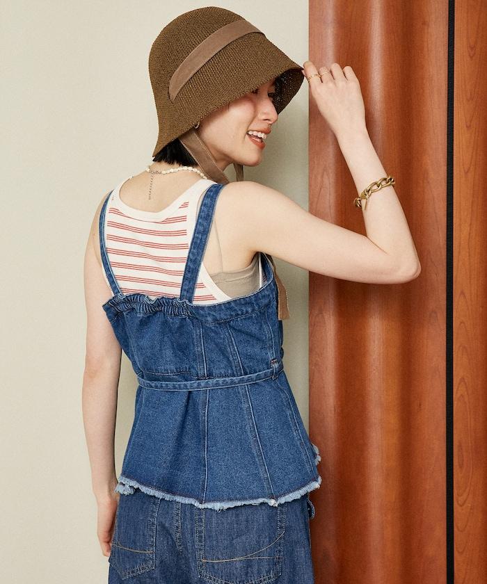 牛仔不對稱背心/帶蝴蝶結 牛仔背心