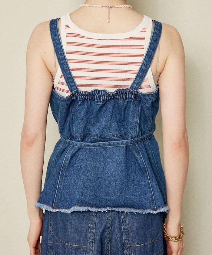 牛仔不對稱背心/帶蝴蝶結 牛仔背心