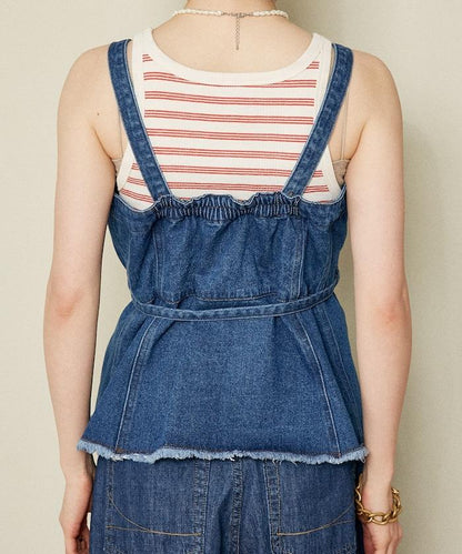 牛仔不對稱背心/帶蝴蝶結 牛仔背心