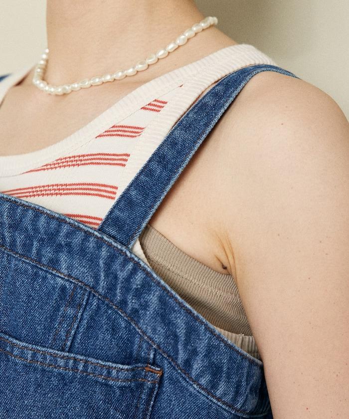 牛仔不對稱背心/帶蝴蝶結 牛仔背心