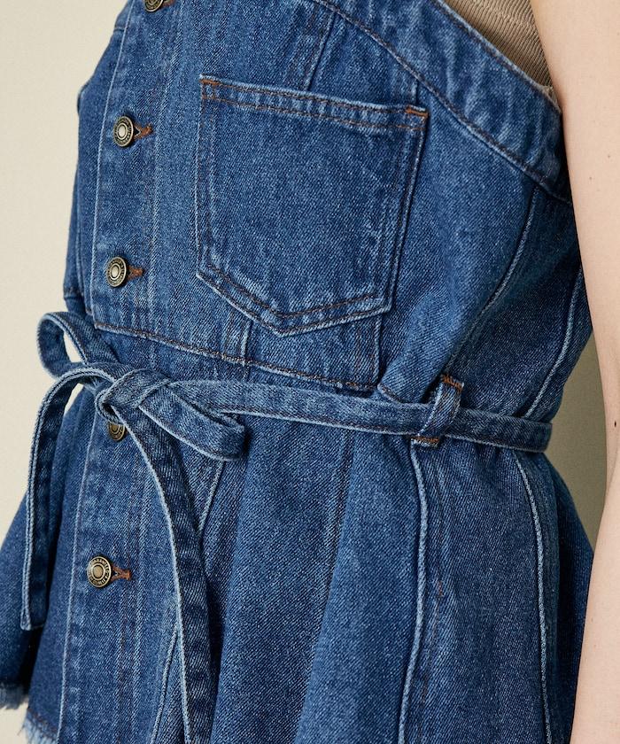 牛仔不對稱背心/帶蝴蝶結 牛仔背心