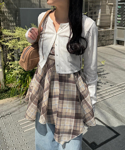 格紋不對稱連衣裙