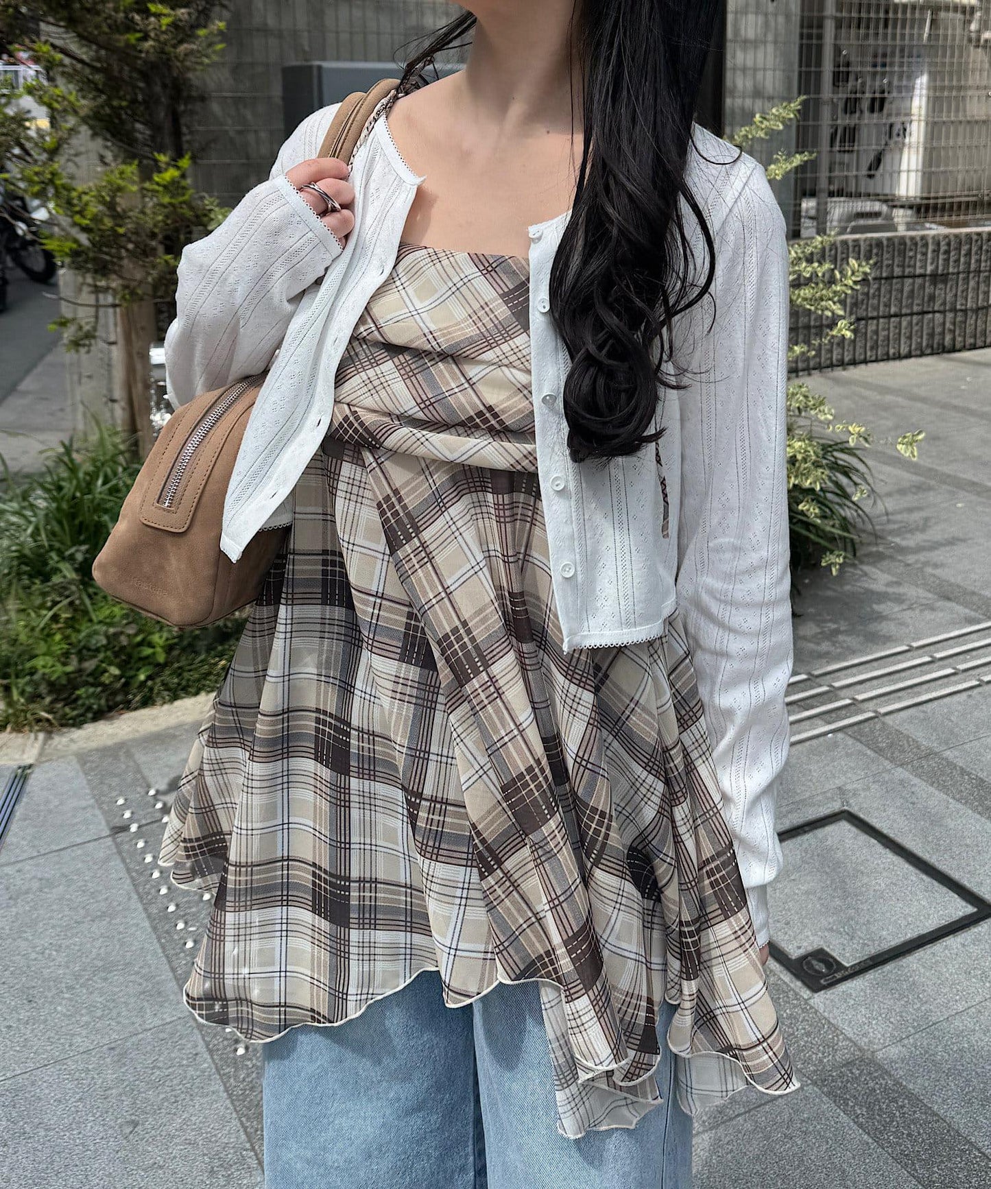 格紋不對稱連衣裙