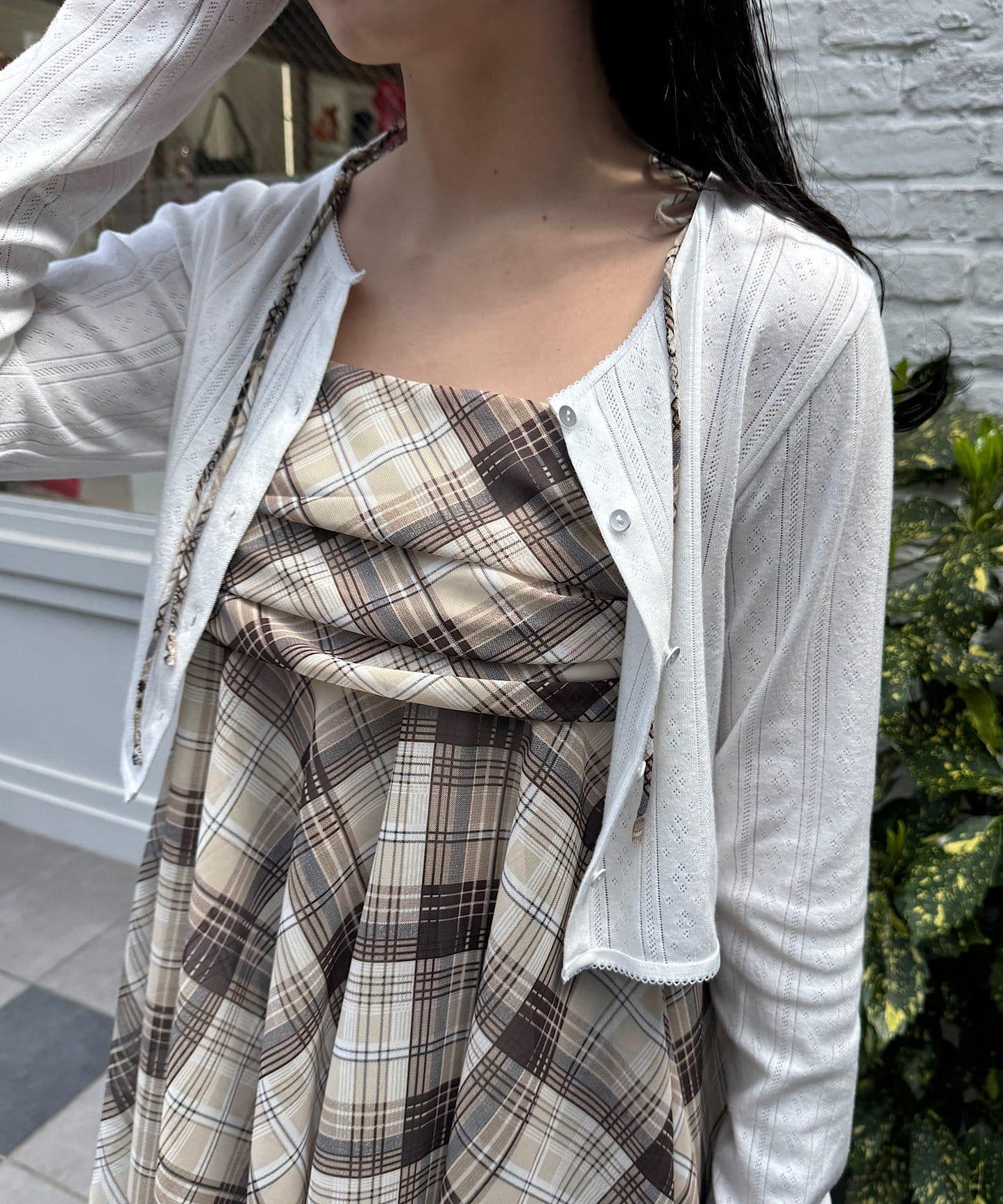 格紋不對稱連衣裙