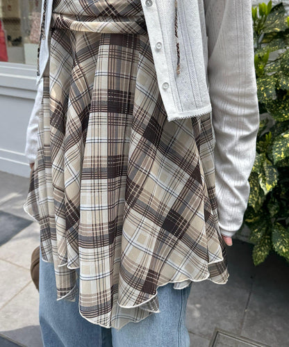 格紋不對稱連衣裙