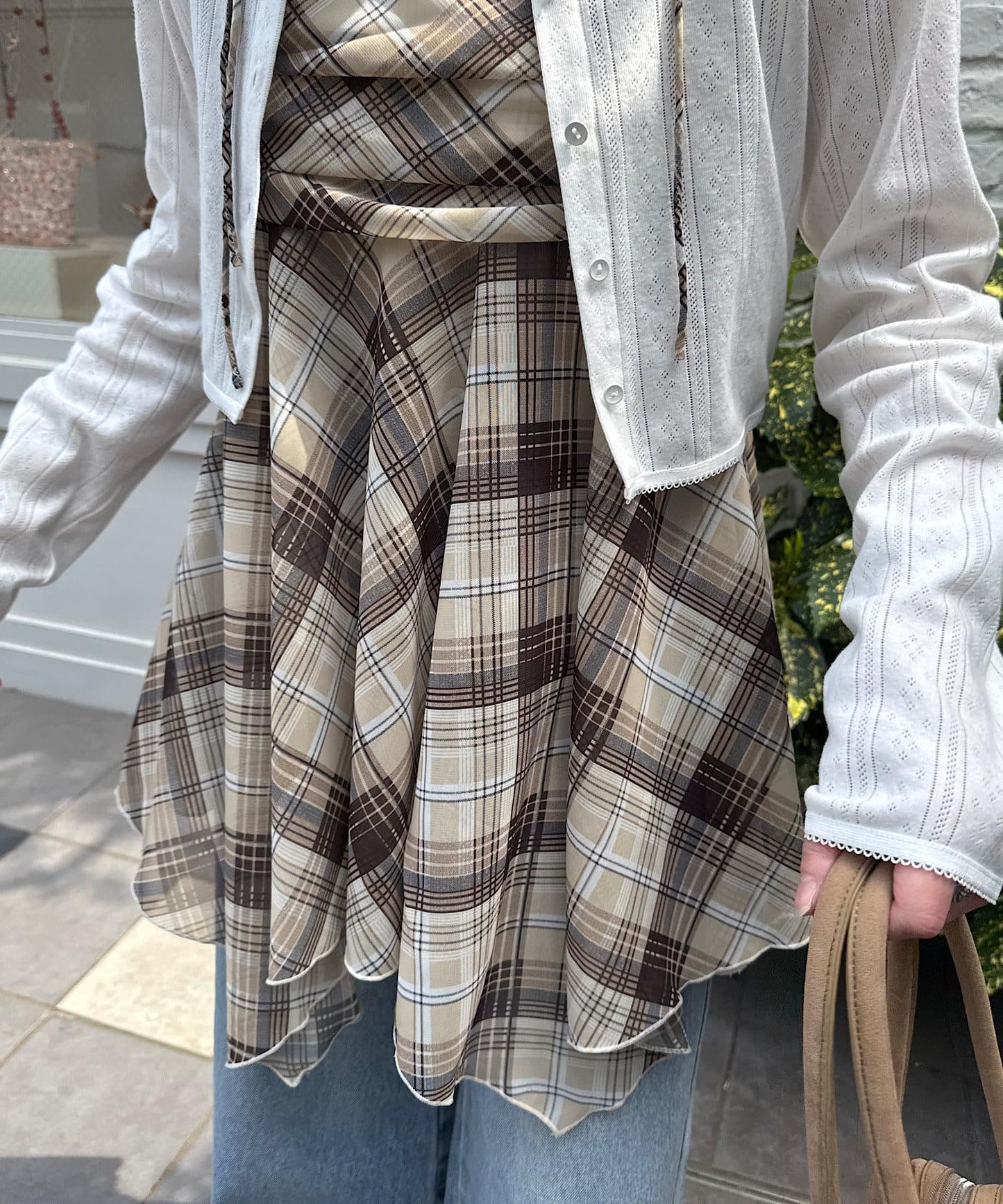 格紋不對稱連衣裙