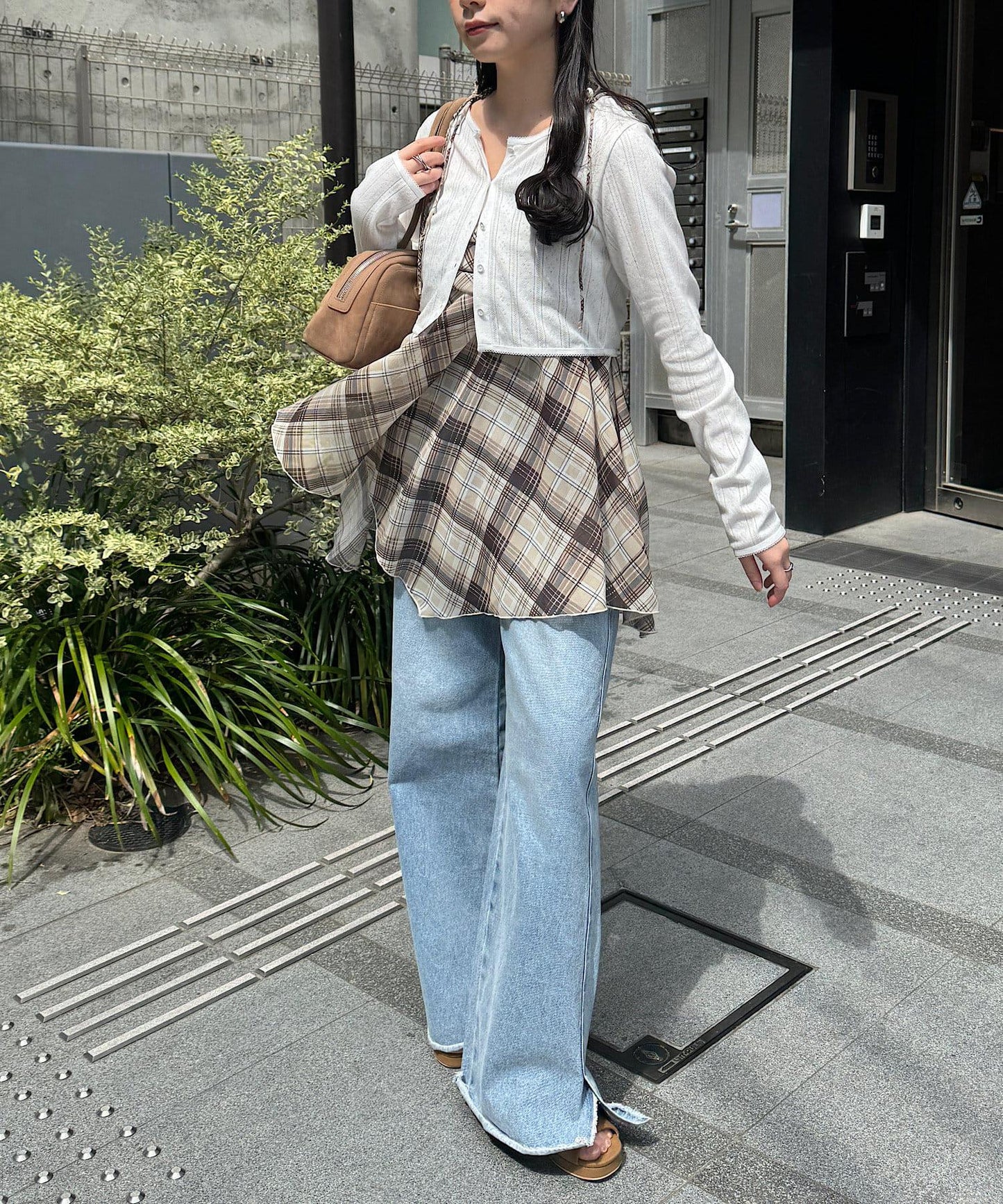 格紋不對稱連衣裙