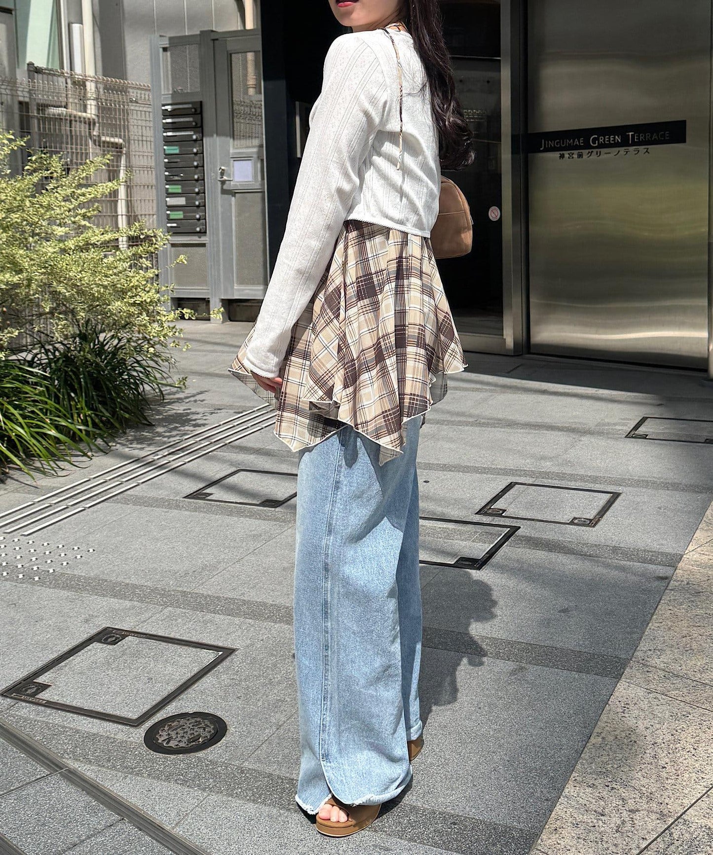 格紋不對稱連衣裙