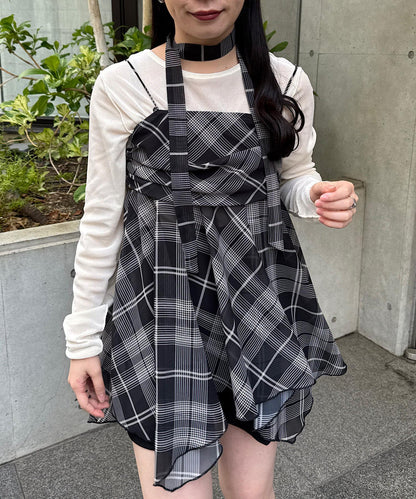 格紋不對稱連衣裙
