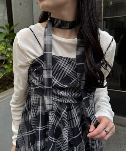 格紋不對稱連衣裙
