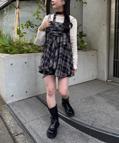 格紋不對稱連衣裙