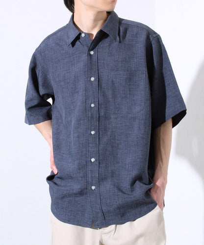 【GLOSTER】亞麻質感帆布 GOODNESS刺繡 短袖襯衫