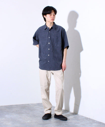 【GLOSTER】亞麻質感帆布 GOODNESS刺繡 短袖襯衫