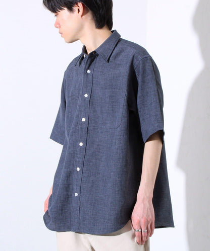 【GLOSTER】亞麻質感帆布 GOODNESS刺繡 短袖襯衫
