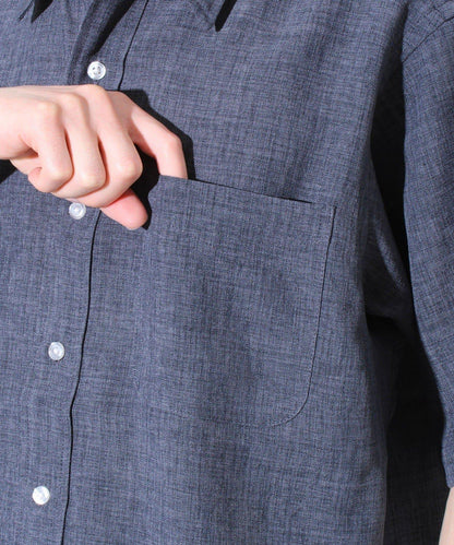 【GLOSTER】亞麻質感帆布 GOODNESS刺繡 短袖襯衫