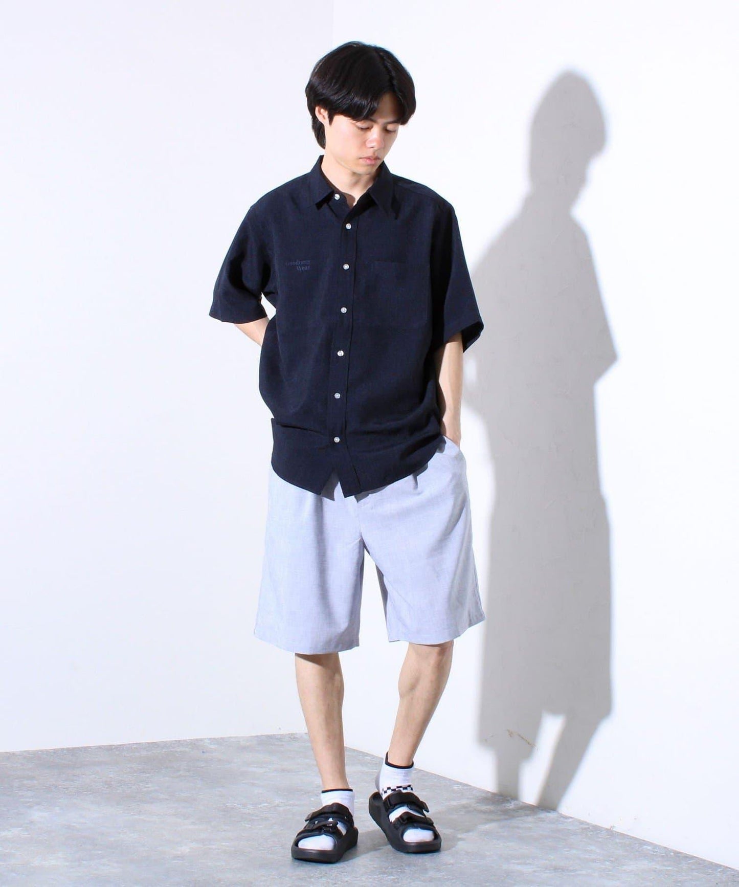 【GLOSTER】亞麻質感帆布 GOODNESS刺繡 短袖襯衫