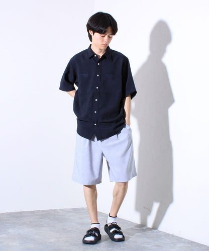【GLOSTER】亞麻質感帆布 GOODNESS刺繡 短袖襯衫