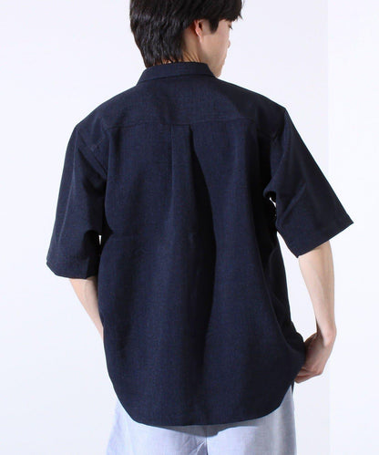 【GLOSTER】亞麻質感帆布 GOODNESS刺繡 短袖襯衫