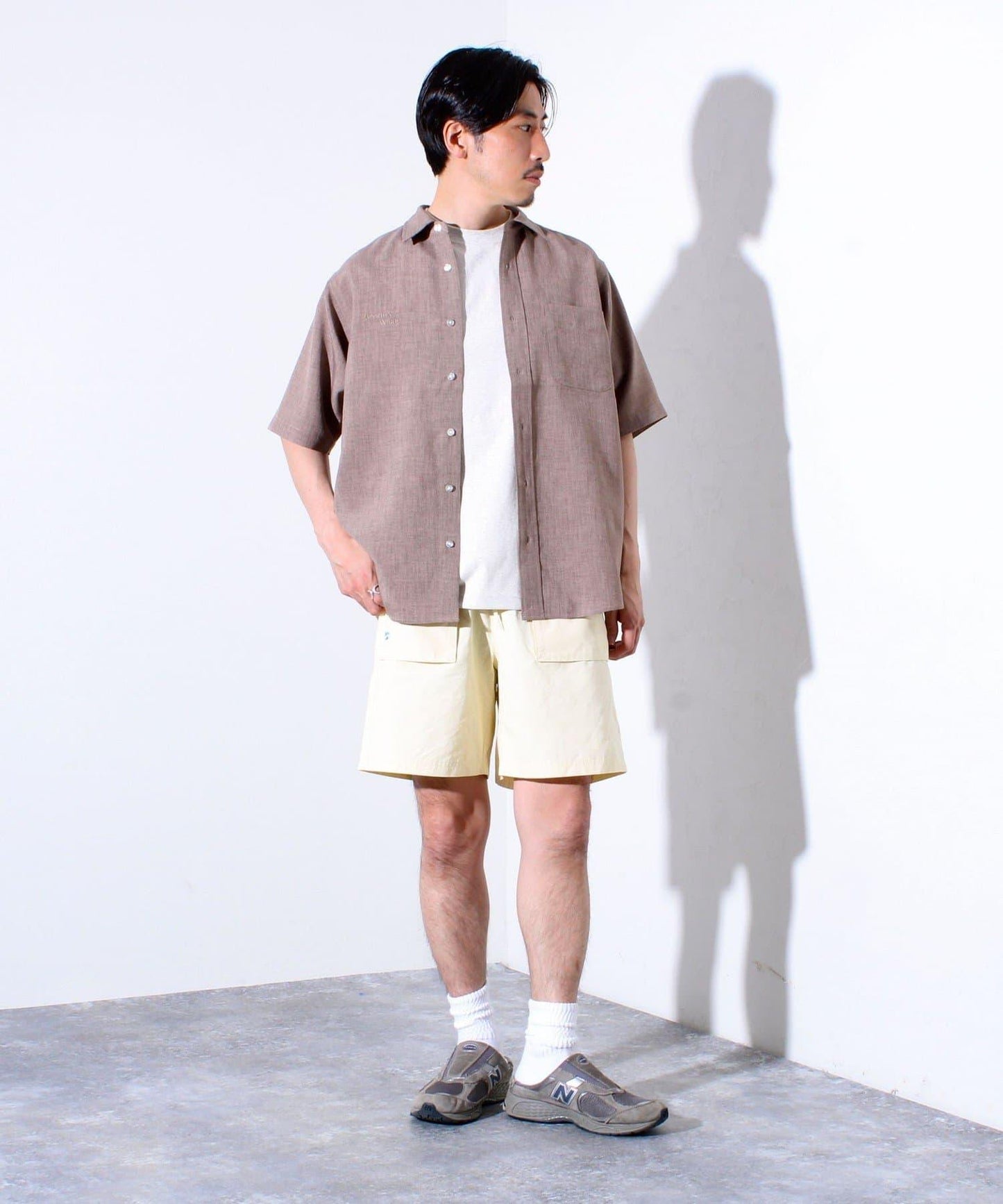 【GLOSTER】亞麻質感帆布 GOODNESS刺繡 短袖襯衫
