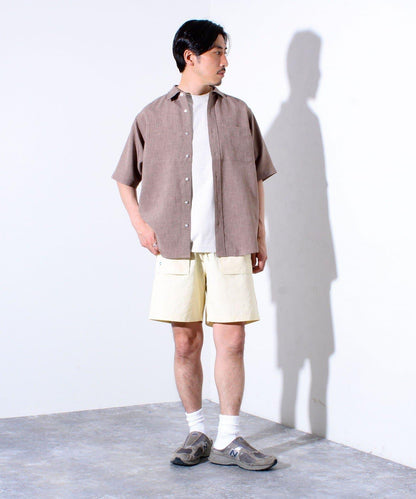 【GLOSTER】亞麻質感帆布 GOODNESS刺繡 短袖襯衫