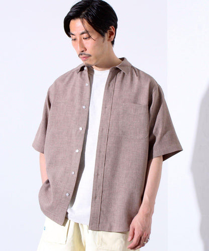 【GLOSTER】亞麻質感帆布 GOODNESS刺繡 短袖襯衫