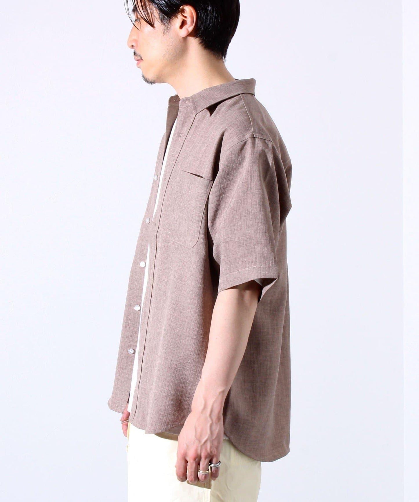 【GLOSTER】亞麻質感帆布 GOODNESS刺繡 短袖襯衫