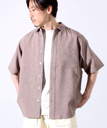【GLOSTER】亞麻質感帆布 GOODNESS刺繡 短袖襯衫