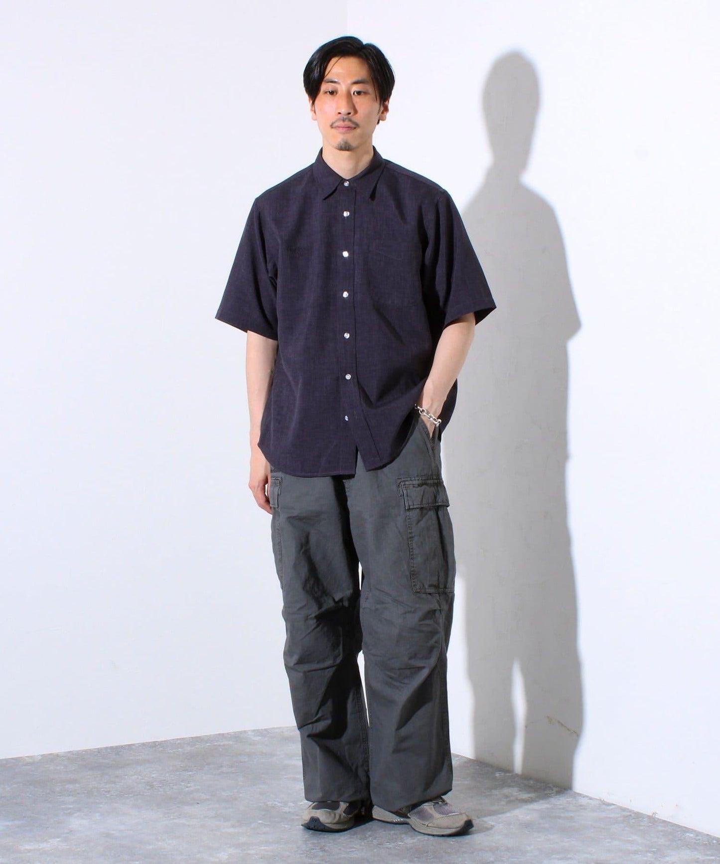 【GLOSTER】亞麻質感帆布 GOODNESS刺繡 短袖襯衫